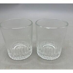 Vintage crown royal Libbey Glass Tumblers Set 2 Clear Ribbed Design Heavy Base